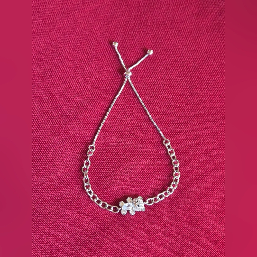 Pretty Bird Silver Adjustable Bracelet with Teddy Bear And Crystal Accents